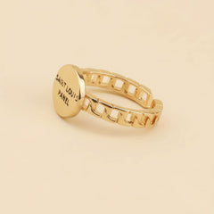 Vintage Letter Carved Ring Chain Structure Adjustable Open Ring