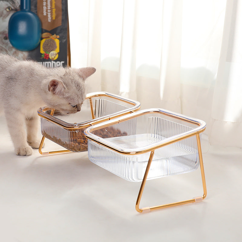Transparent Double Cat Bowl for Easy Feeding and Hydration