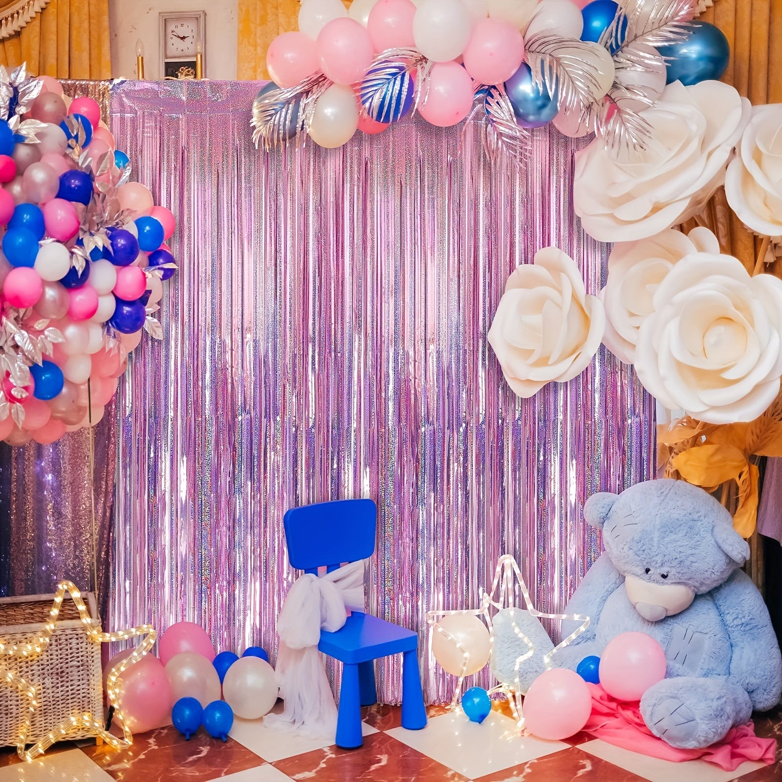 1pc 100 58x198 Laser Tassel Backdrop Curtain Metallic Silk Ribbon