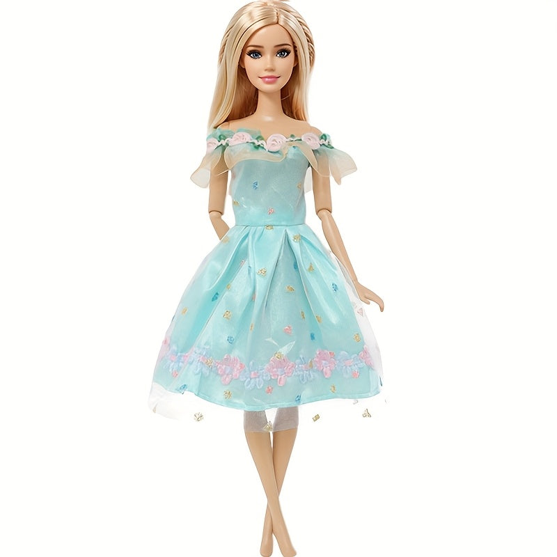 3-Pack Princess Party Dresses for 11" Dolls - Green Yellow Floral Print