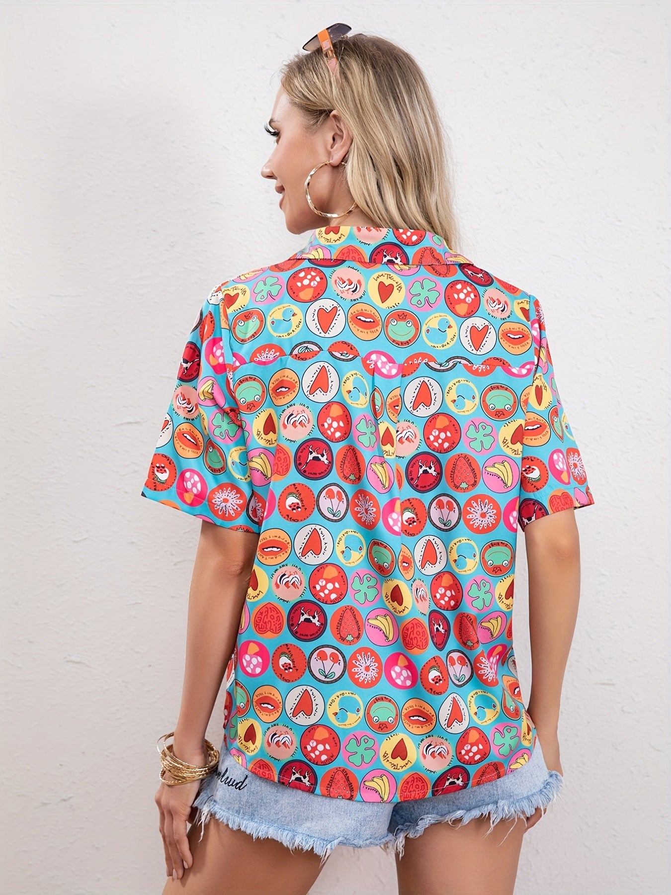  Fruit Print Short Sleeve Button Up Vacay Shirt