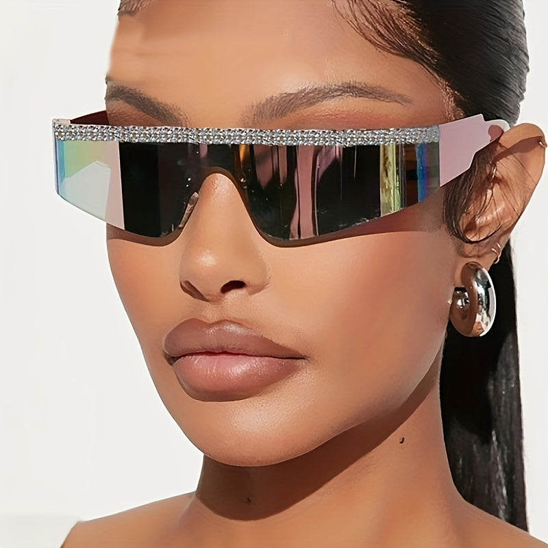 Rhinestone Sunglasses Cyberpunk Wrap Around UV400