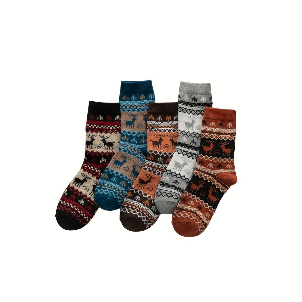 Cartoon Elk Print Christmas Socks Women's Stockings