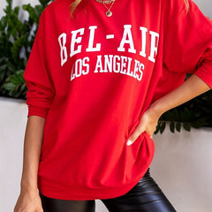  Women's Sports Top Long Sleeve Round Neck Letter Print