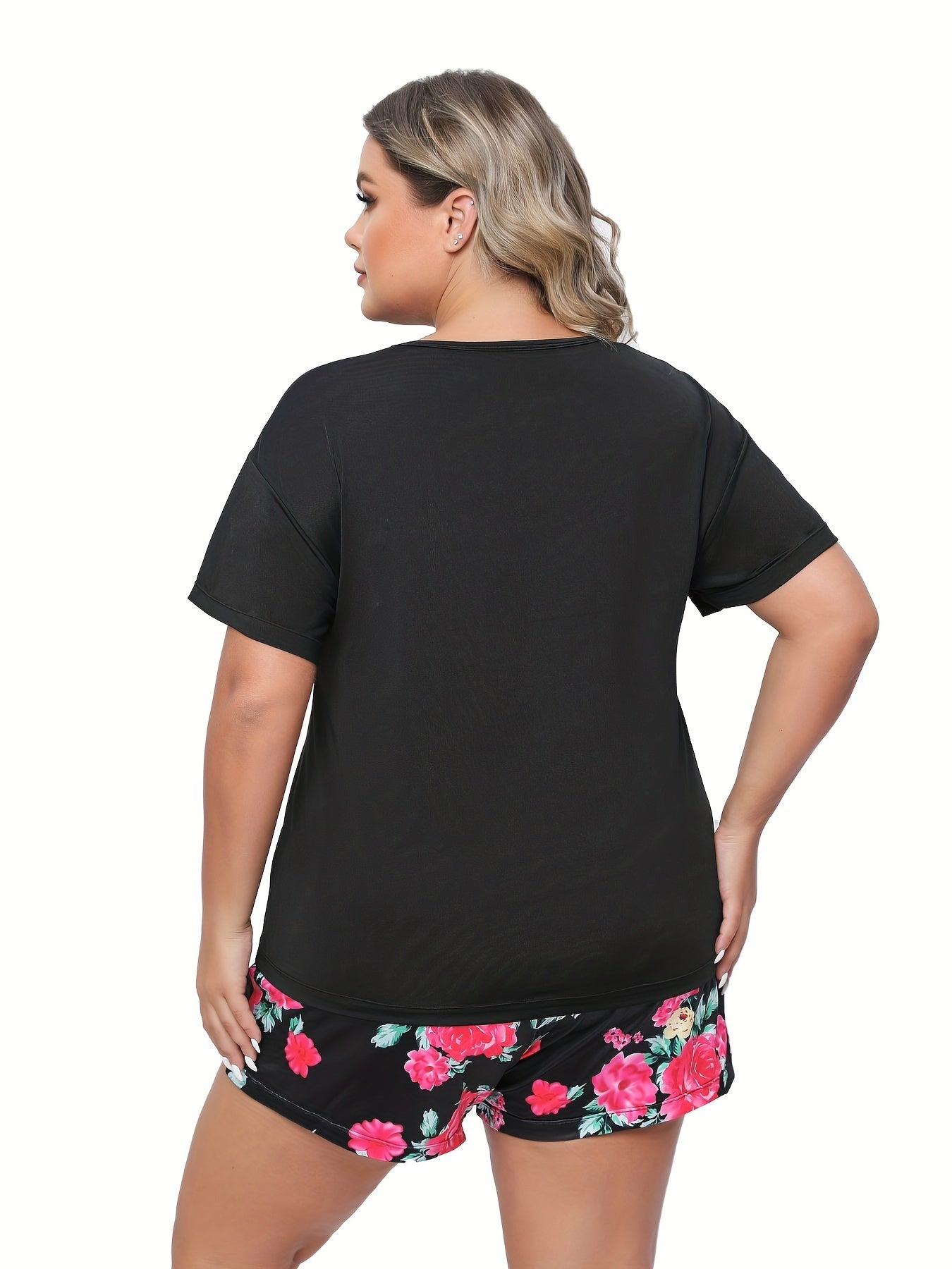  Kiss & Floral Print Tee & Shorts Pajama Set