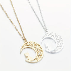 Moon Cat Necklace Stainless Steel Hollowed Out Collarbone Accessory