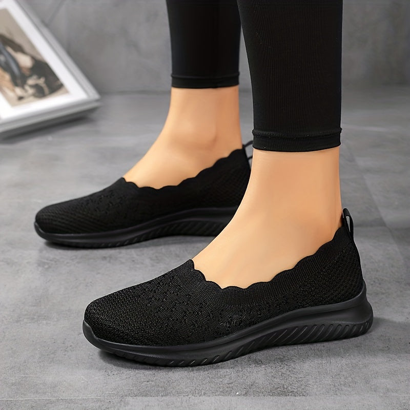 Women's Knit Flat Shoes Comfy Slip On Anti skid Casual Walking Shoes