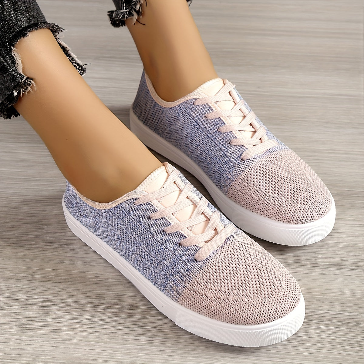 Women's Colorblock Knit Sneakers Lace Up Outdoor Shoes