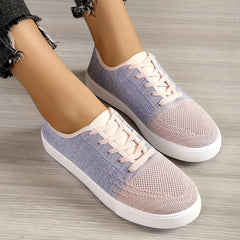Women's Colorblock Knit Sneakers Lace Up Outdoor Shoes