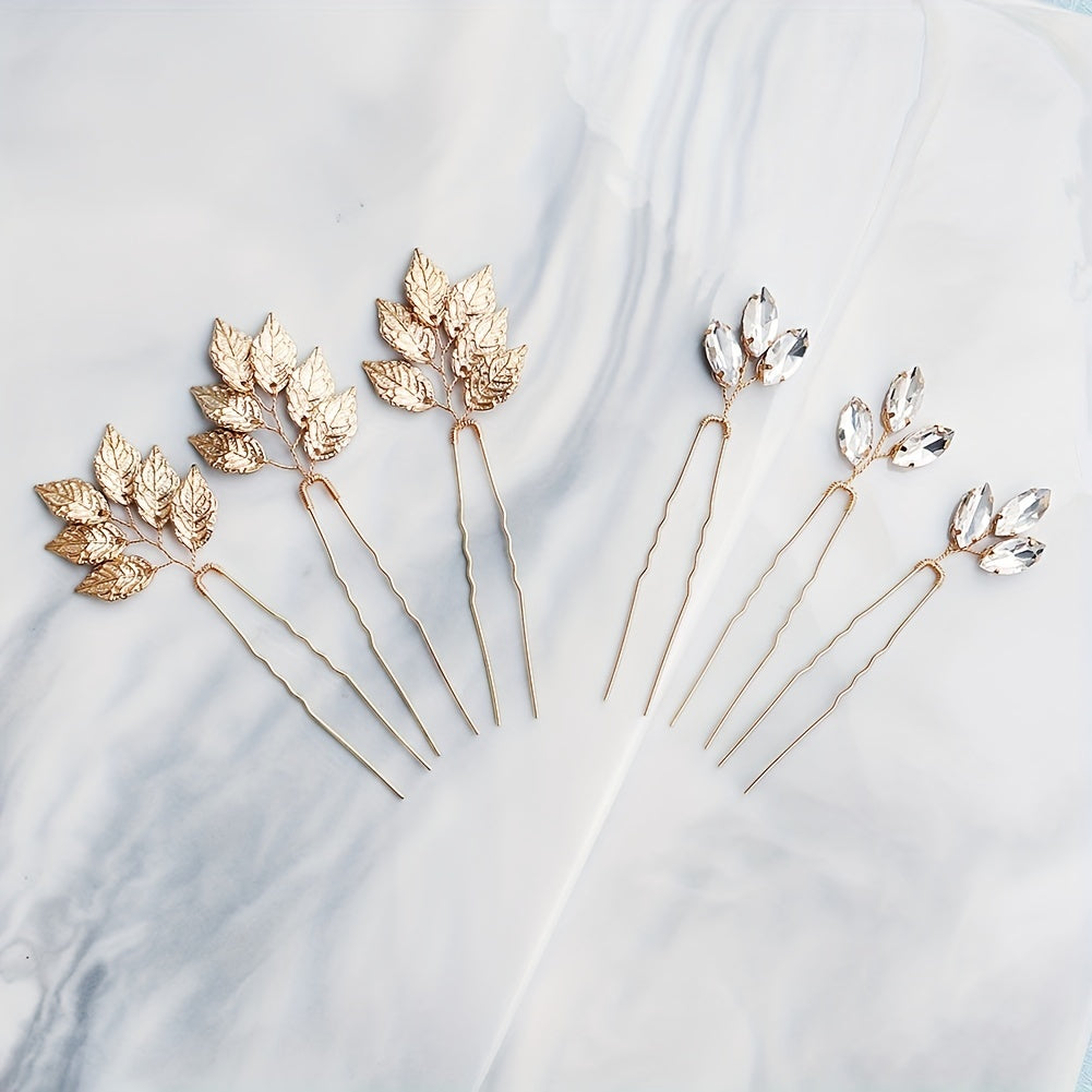 6pcs Leaf & Rhinestone Hair Pin Wedding Hair Accessory