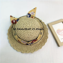Kids Lace Ribbon Straw Hat for Girls Summer Vacation Beach Sun Hat