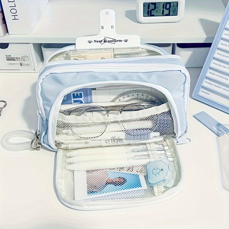 Large Capacity Pencil Case with Front Window, Stationery Box for Students
