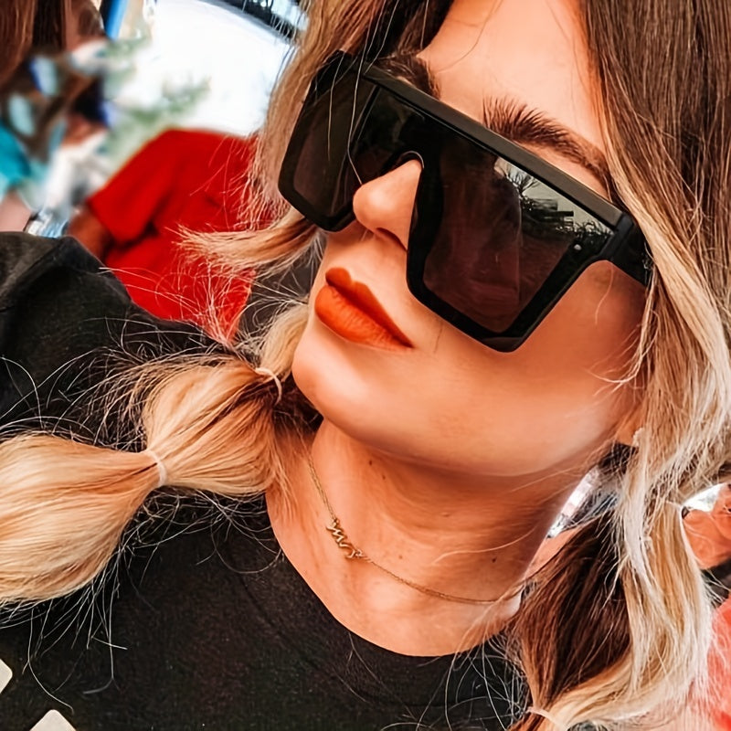 Oversized Flat Top Polarized Sunglasses Square Frame UV400