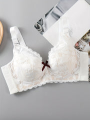  Bra Women's Plus Floral Lace Push Up Bow Front Soft Underwire Bra