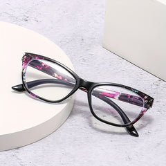 Cat Eye Clear Lens Glasses For Women Men Block Flower Frame Anti Light Glasses