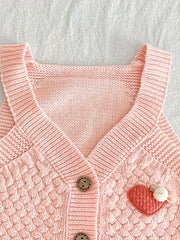 Baby Girl Love Knitted Vest Coat V Neck Botton Cotton Sweater