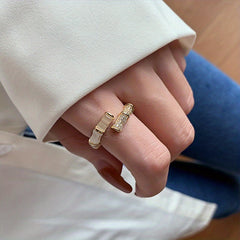 Alloy Geometric Bamboo Ring Jewelry Cat Eye Stone Adjustable