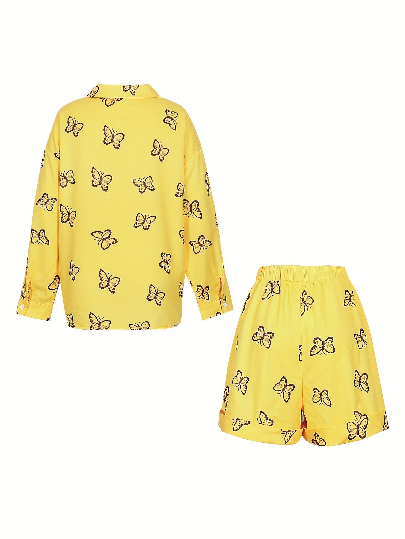 Women's Plus Butterfly Print Half Zipper Top & Roll Up Shorts Set