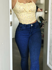  Womens Button Fly Stretch Skinny Jeans