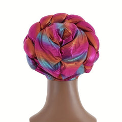 Rose Red Gradient Turban Cap Braided Hijab Hat Pre tied Head Wrap
