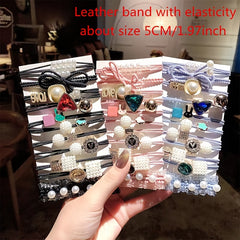 11pcs Rhinestone Pearl Hair Ties Ponytail Holder Accessories