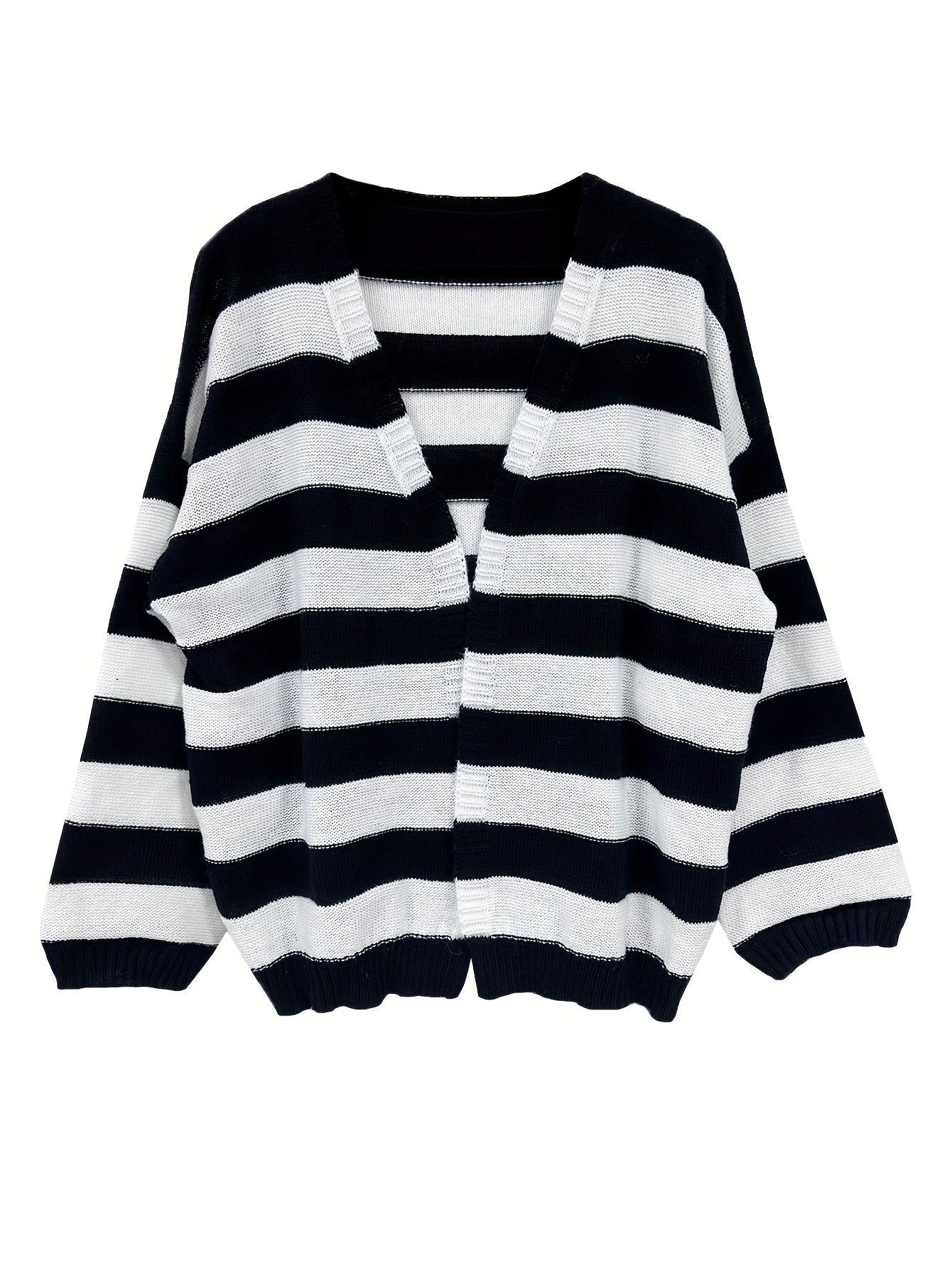  Stripe Print Drop Shoulder Cardigan