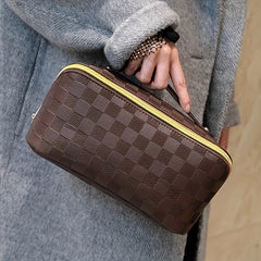 Checkerboard Pattern Cosmetic Bag Zipper Makeup Organizer