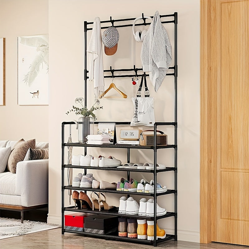 Coat Rack Shoe Hat Organizer 8 Hooks Double Row Shoes Storage