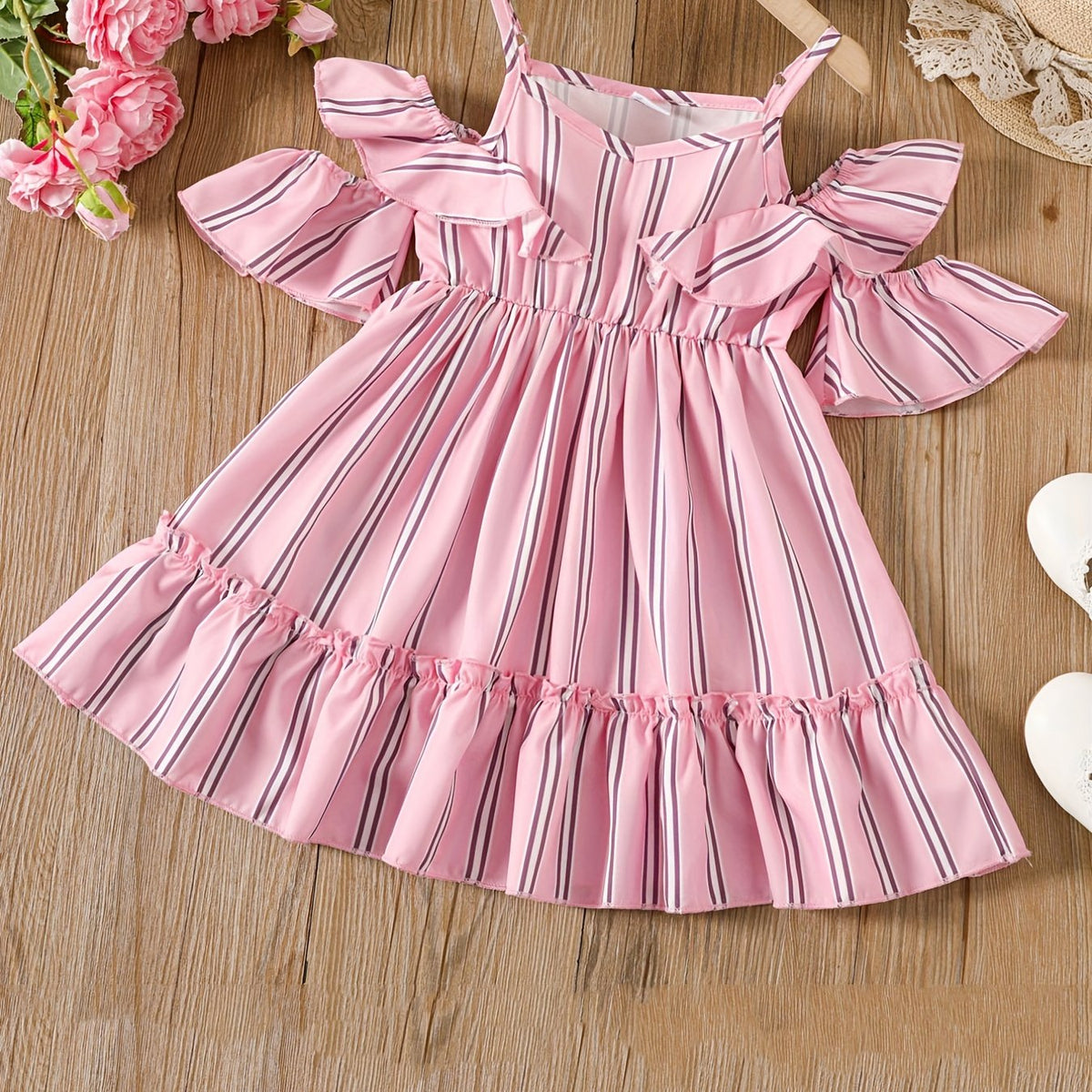 Off Shoulder Striped Princess Dress for Toddlers
