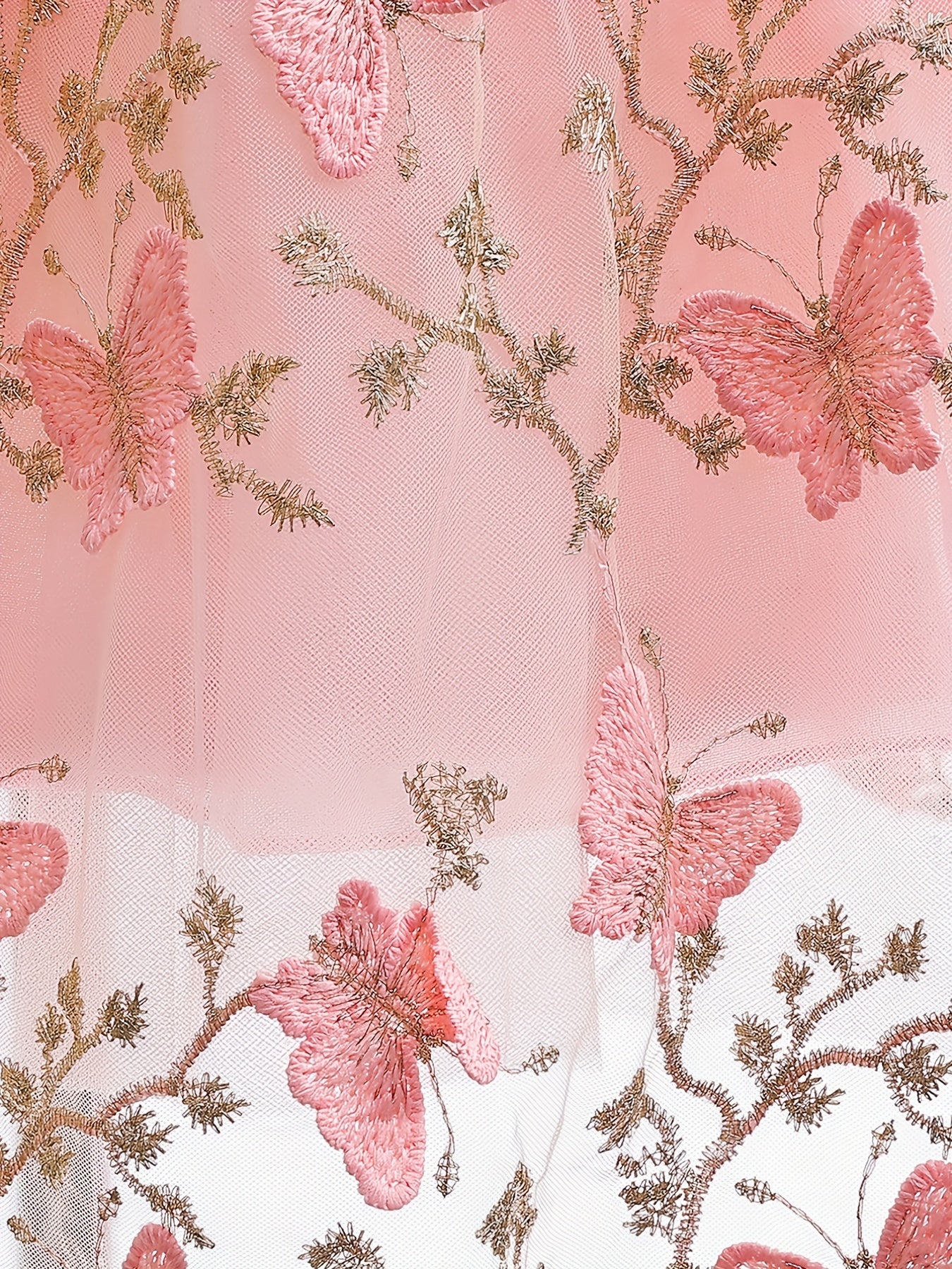 Floral Butterfly Embroidered Dress with Tulle Skirt