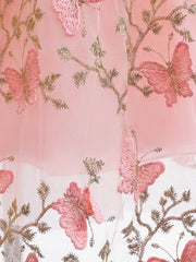 Floral Butterfly Embroidered Dress with Tulle Skirt