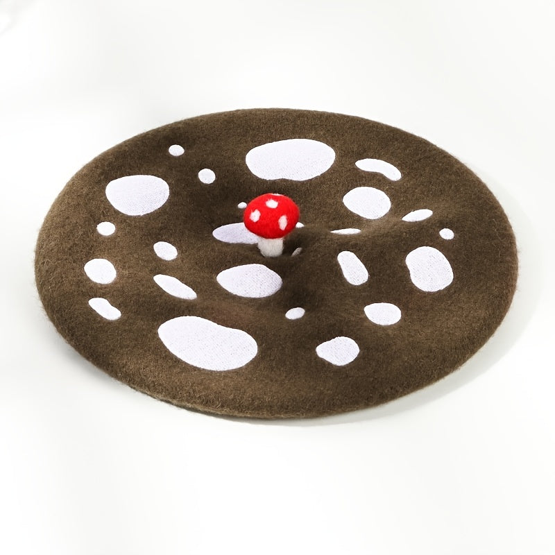 Women's Woolen Mushroom Beret Hat Embroidered Painter Hat