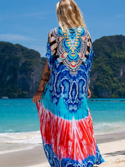  Boho Cover Up Women's Plus Tribal & Leopard Print Batwing Sleeve V Nec
