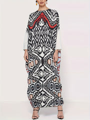 Retro Kaftan Dress Plus Size Graphic Print Batwing Sleeve Maxi Dress