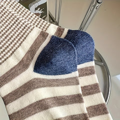 5 Pairs Striped Crew Socks Comfy & Soft Women's Stockings