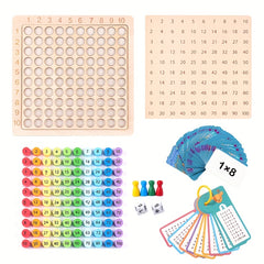 Wooden Multiplication Board Game Educational Math Toy 1-100 Colorful Grid
