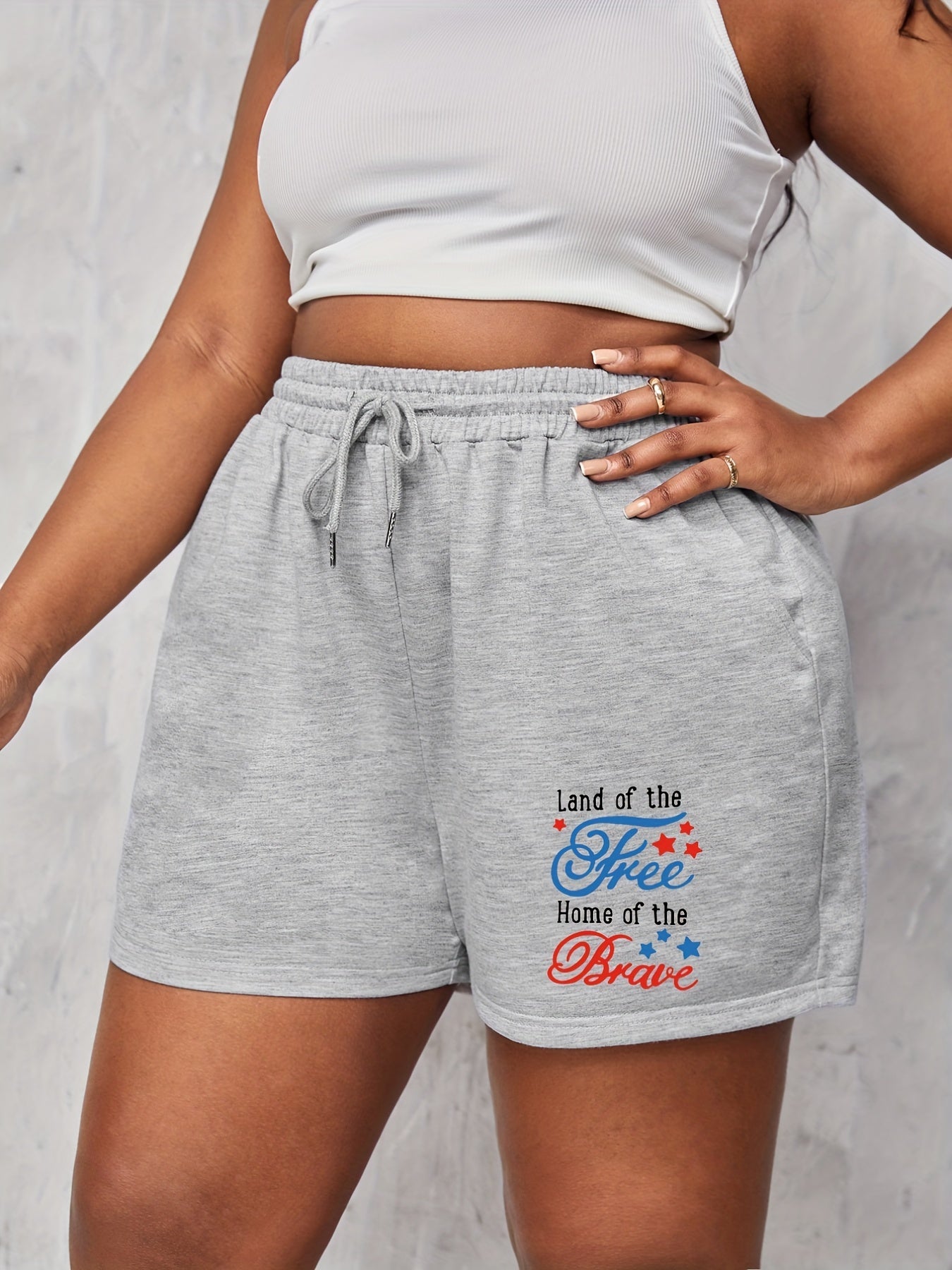  Star & Letter Print Drawstring Shorts