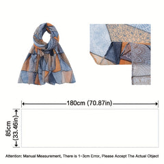 Geometric Print Voile Scarf Vintage Striped Block Shawl