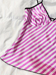 Stripe Print Pajama Set V Neck Cami Top & Pants Women's Loungewear