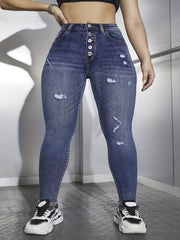  Washed Ripped Fringe Trim Skinny Jeans
