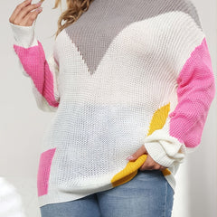  Colorblock Round Neck Sweaters Women's Plus High Stretch Loose Fit