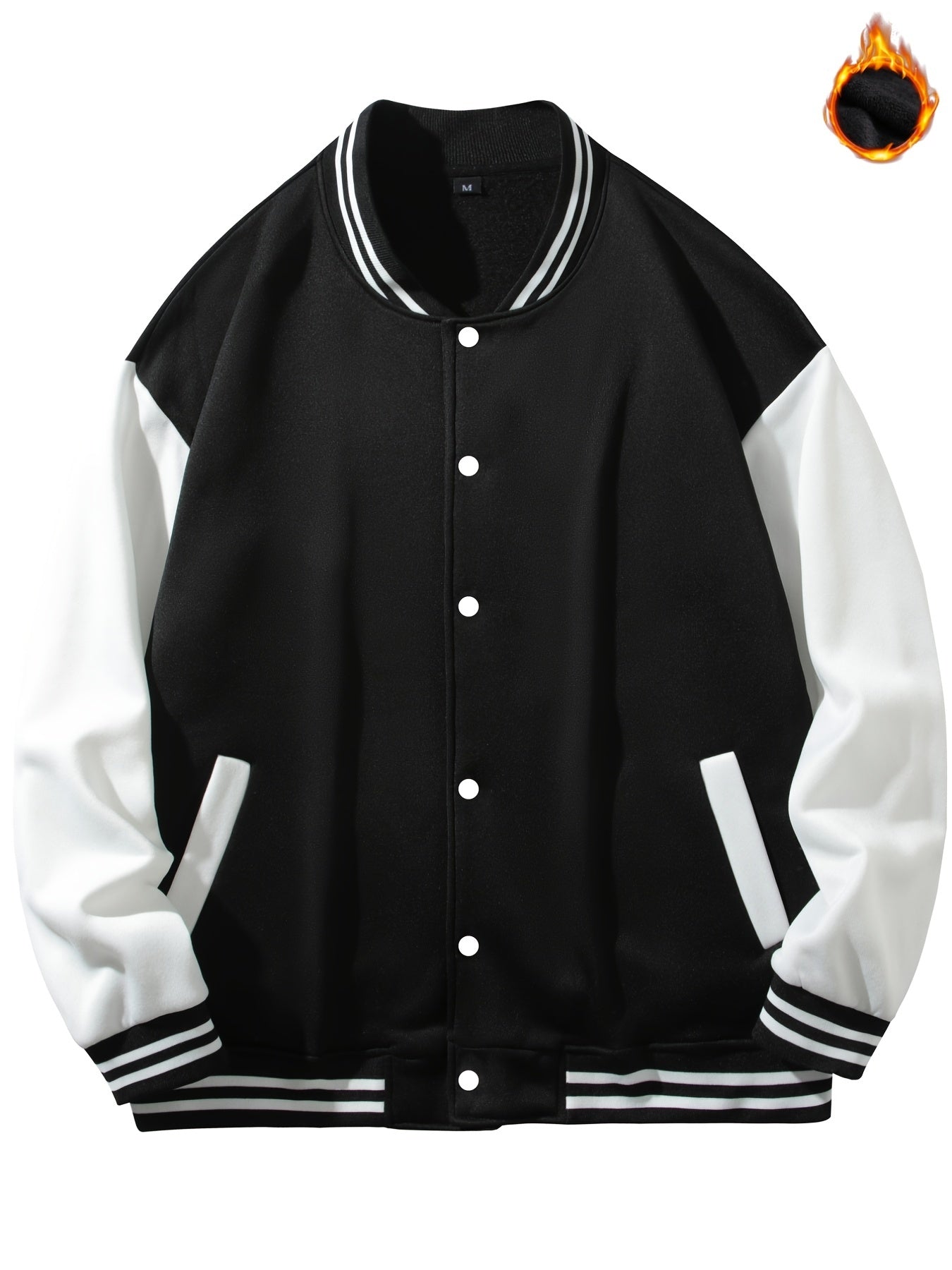 Men's Casual Warm Baseball Jacket With Back Bear Graphic Print