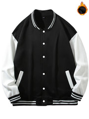 Men's Casual Warm Baseball Jacket With Back Bear Graphic Print
