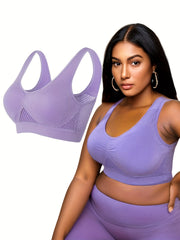  Sports Bra Women's Plus Solid Hollow Out Breathable Mesh Tank Bra