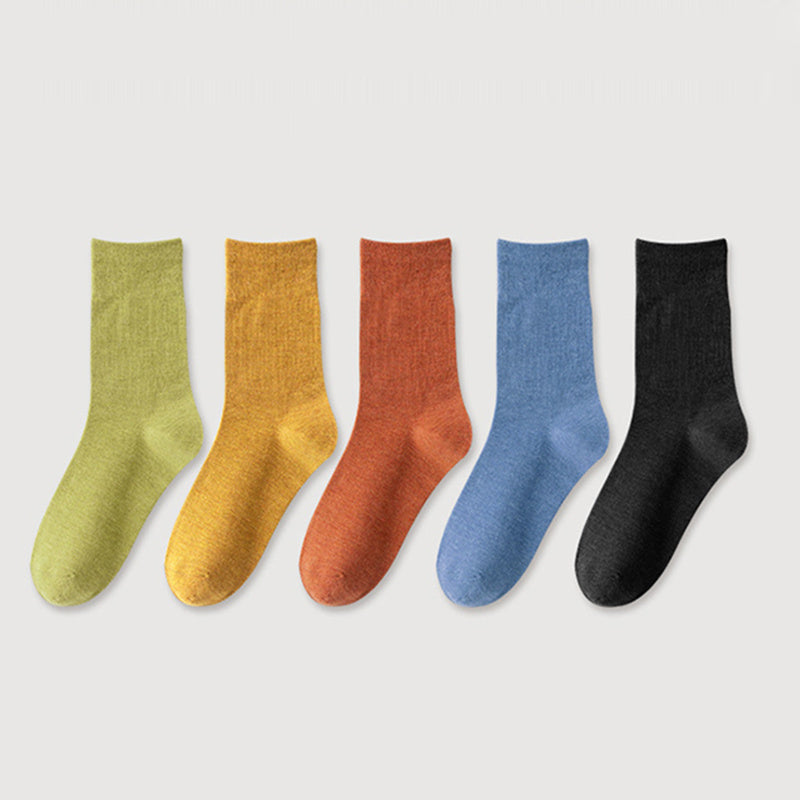 5 Pairs Solid Socks Women's Mid Tube Stockings