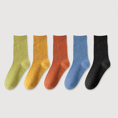5 Pairs Solid Socks Women's Mid Tube Stockings