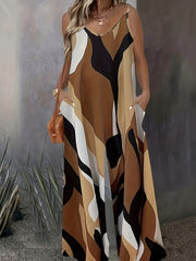  Allover Print V Neck Wide Leg Jumpsuit