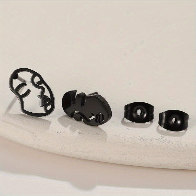 Hollow Face Stud Earrings Funny Artistic Face Stainless Steel Jewelry
