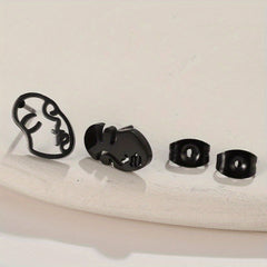 Hollow Face Stud Earrings Funny Artistic Face Stainless Steel Jewelry