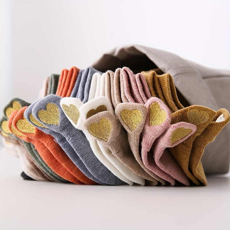 10 Pairs Heart Embroidery Low Cut Ankle Socks Women's Stockings